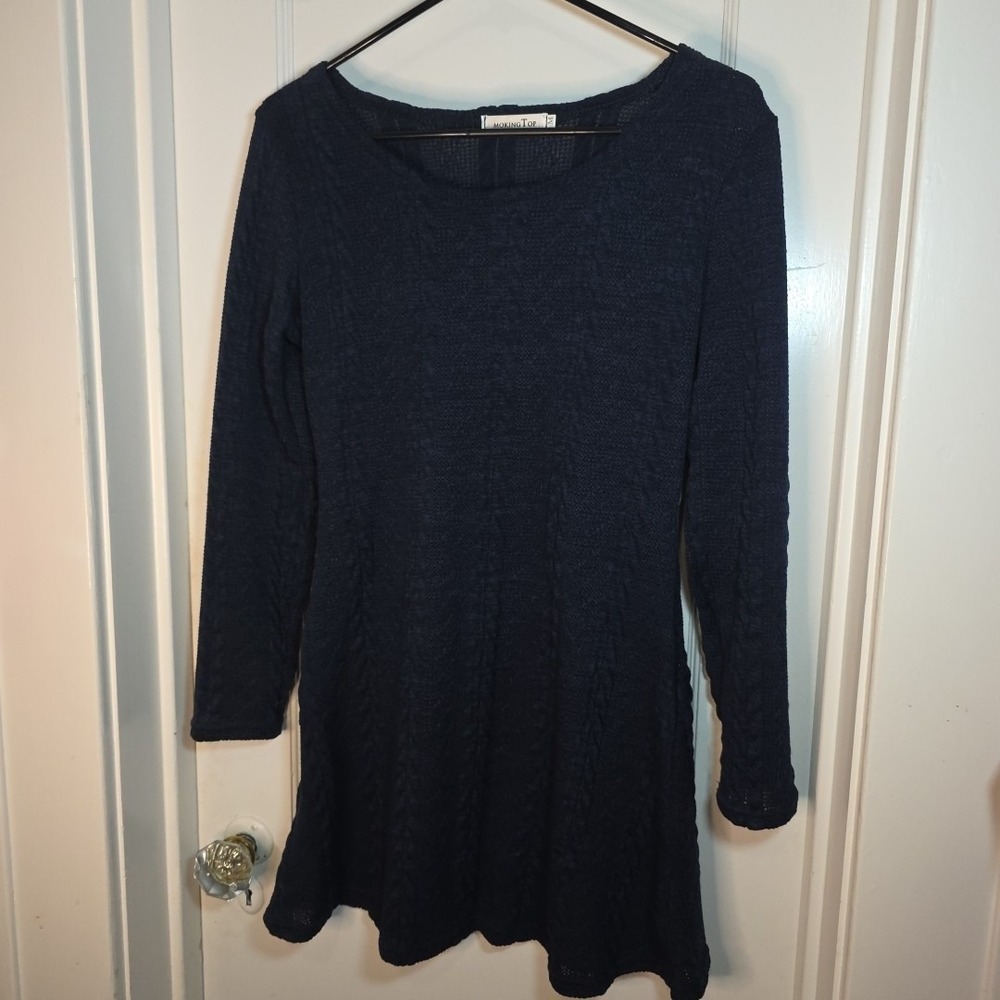 Cottagecore Knit Sweater Mini Dress Navy Blue Womens Size M